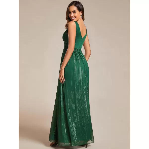 EverPretty Womens A Line Glitter Sleeveless Pleated V Neck Maxi Formal Dress 02096Dark Green