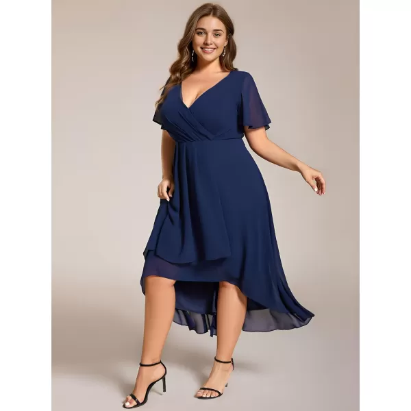 EverPretty Womens A Line Pleated V Neck Midi Plus Size Wedding Guest Dress with Long Sleeves 01926DAAnavy Blue