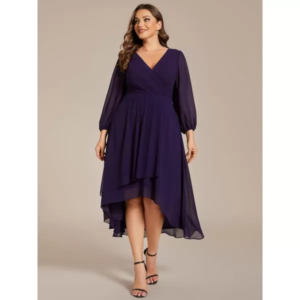 EverPretty Womens A Line Pleated V Neck Midi Plus Size Wedding Guest Dress with Long Sleeves 01926DADeep Purple