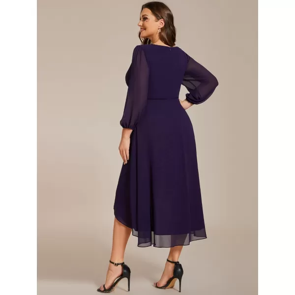 EverPretty Womens A Line Pleated V Neck Midi Plus Size Wedding Guest Dress with Long Sleeves 01926DADeep Purple