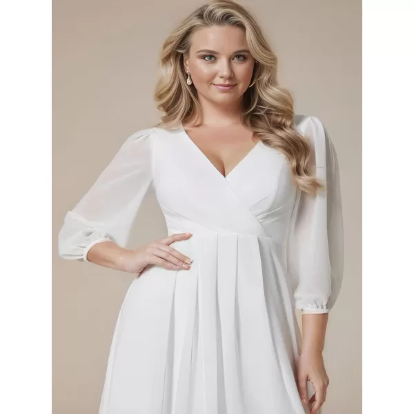 EverPretty Womens A Line Pleated V Neck Midi Plus Size Wedding Guest Dress with Long Sleeves 01926DAWhite