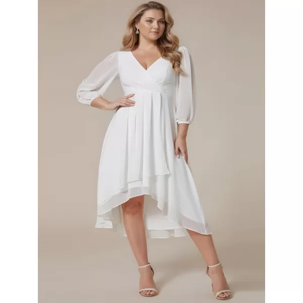 EverPretty Womens A Line Pleated V Neck Midi Plus Size Wedding Guest Dress with Long Sleeves 01926DAWhite