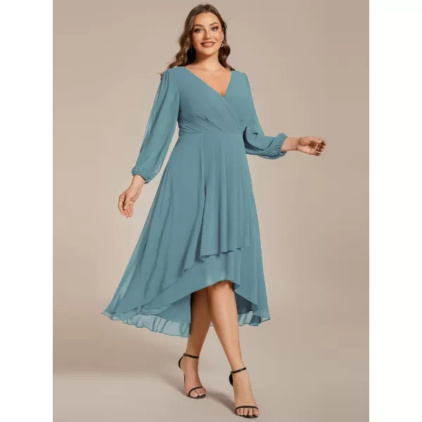 EverPretty Womens A Line Pleated V Neck Midi Plus Size Wedding Guest Dresses for Curvy Women 01926DADusty Blue