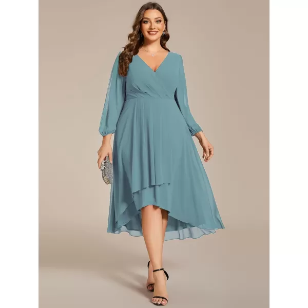 EverPretty Womens A Line Pleated V Neck Midi Plus Size Wedding Guest Dresses for Curvy Women 01926DADusty Blue