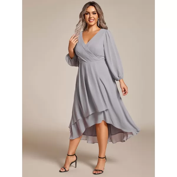 EverPretty Womens A Line Pleated V Neck Midi Plus Size Wedding Guest Dresses for Curvy Women 01926DAGrey