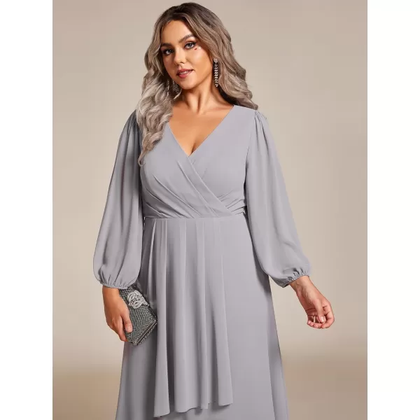 EverPretty Womens A Line Pleated V Neck Midi Plus Size Wedding Guest Dresses for Curvy Women 01926DAGrey