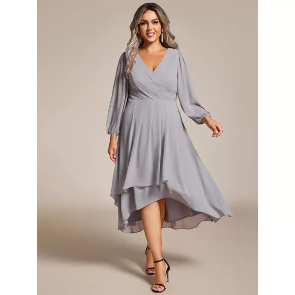 EverPretty Womens A Line Pleated V Neck Midi Plus Size Wedding Guest Dresses for Curvy Women 01926DAGrey