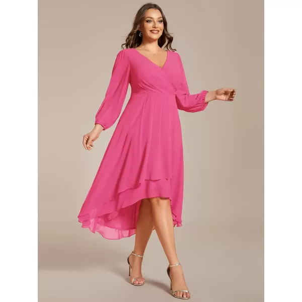 EverPretty Womens A Line Pleated V Neck Midi Plus Size Wedding Guest Dresses for Curvy Women 01926DAHot Pink