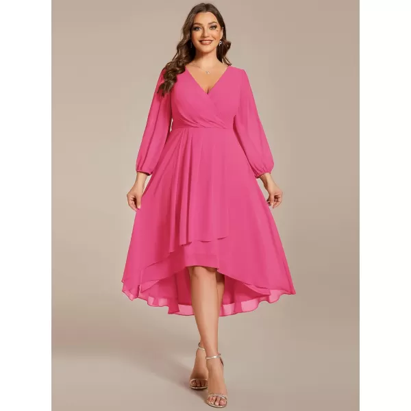 EverPretty Womens A Line Pleated V Neck Midi Plus Size Wedding Guest Dresses for Curvy Women 01926DAHot Pink