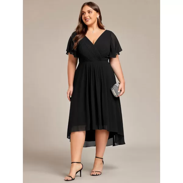 EverPretty Womens A Line Ruched V Neck Short Sleeves Knee Length Plus Size Wedding Guest Dress 01923DABlack