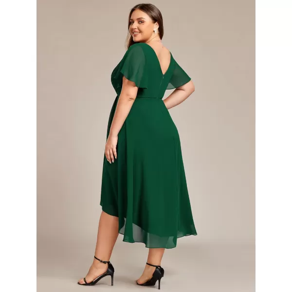 EverPretty Womens A Line Ruched V Neck Short Sleeves Knee Length Plus Size Wedding Guest Dress 01923DADark Green