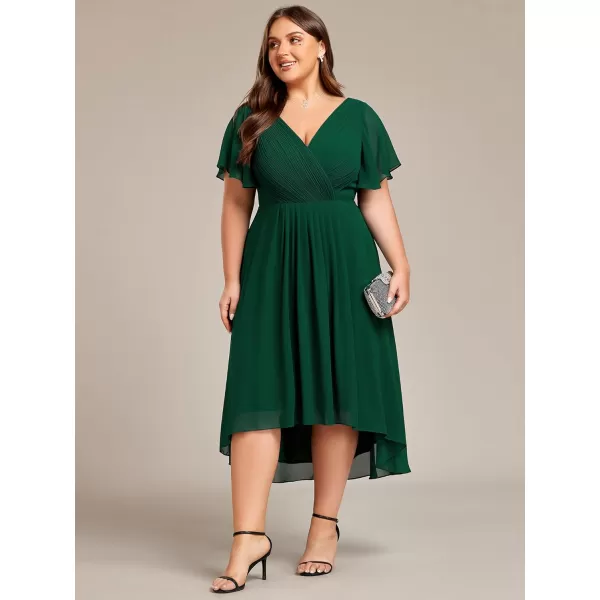 EverPretty Womens A Line Ruched V Neck Short Sleeves Knee Length Plus Size Wedding Guest Dress 01923DADark Green