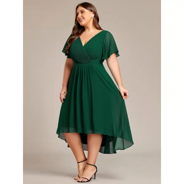 EverPretty Womens A Line Ruched V Neck Short Sleeves Knee Length Plus Size Wedding Guest Dress 01923DADark Green