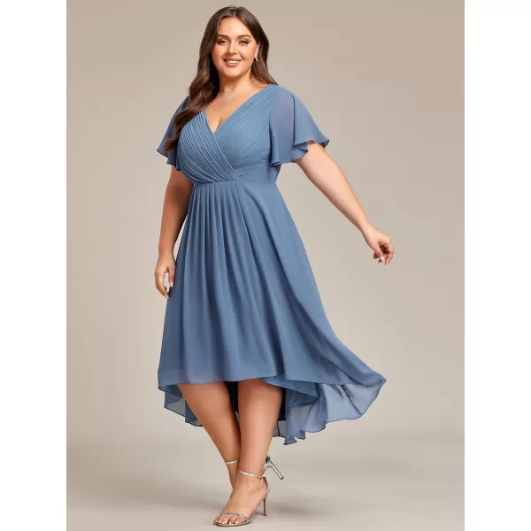 EverPretty Womens A Line Ruched V Neck Short Sleeves Knee Length Plus Size Wedding Guest Dress 01923DADusty Navy