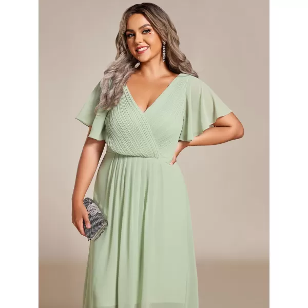 EverPretty Womens A Line Ruched V Neck Short Sleeves Knee Length Plus Size Wedding Guest Dress 01923DAMint Green