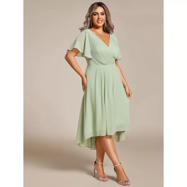 EverPretty Womens A Line Ruched V Neck Short Sleeves Knee Length Plus Size Wedding Guest Dress 01923DAMint Green