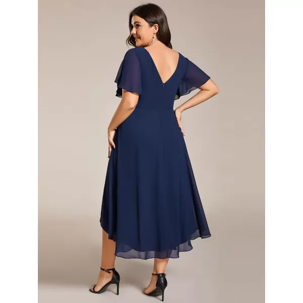 EverPretty Womens A Line Ruched V Neck Short Sleeves Knee Length Plus Size Wedding Guest Dress 01923DANavy Blue