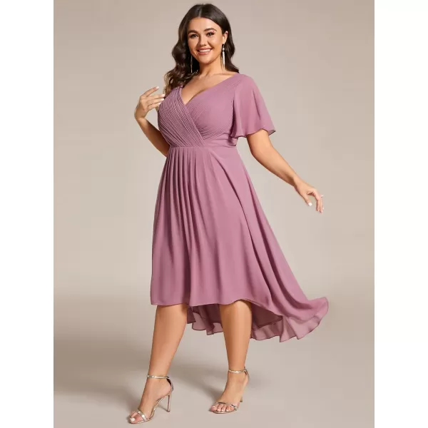 EverPretty Womens A Line Ruched V Neck Short Sleeves Knee Length Plus Size Wedding Guest Dress 01923DAOrchid