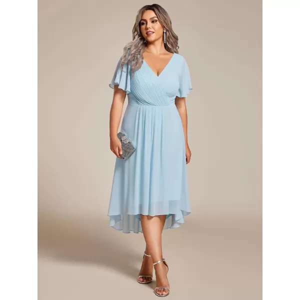 EverPretty Womens A Line Ruched V Neck Short Sleeves Knee Length Plus Size Wedding Guest Dress 01923DASky Blue