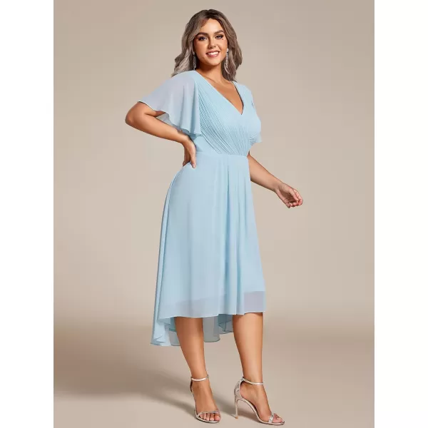 EverPretty Womens A Line Ruched V Neck Short Sleeves Knee Length Plus Size Wedding Guest Dress 01923DASky Blue