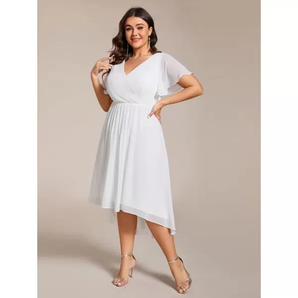 EverPretty Womens A Line Ruched V Neck Short Sleeves Knee Length Plus Size Wedding Guest Dress 01923DAWhite