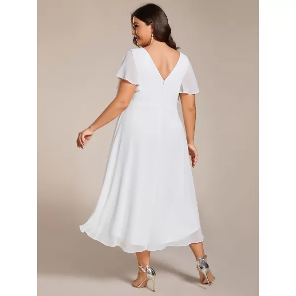 EverPretty Womens A Line Ruched V Neck Short Sleeves Knee Length Plus Size Wedding Guest Dress 01923DAWhite