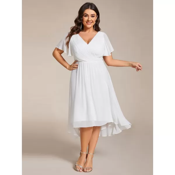 EverPretty Womens A Line Ruched V Neck Short Sleeves Knee Length Plus Size Wedding Guest Dress 01923DAWhite