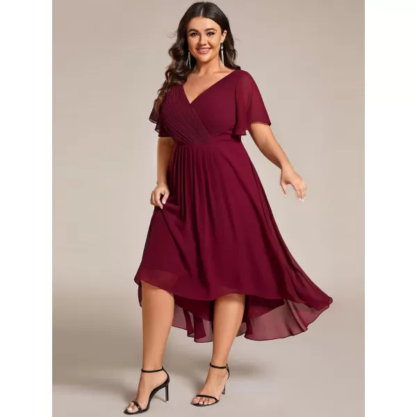 EverPretty Womens A Line Ruched V Neck Short Sleeves Knee Length Plus Size Wedding Guest Dresses for Curvy Women 01923DABurgundy