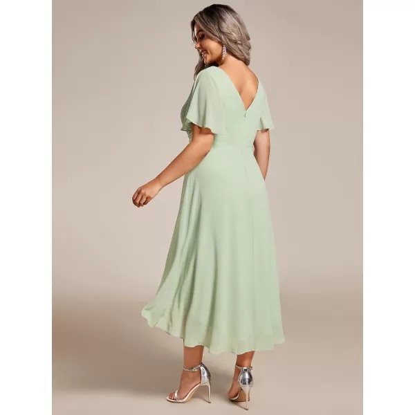 EverPretty Womens A Line Ruched V Neck Short Sleeves Knee Length Plus Size Wedding Guest Dresses for Curvy Women 01923DAMint Green