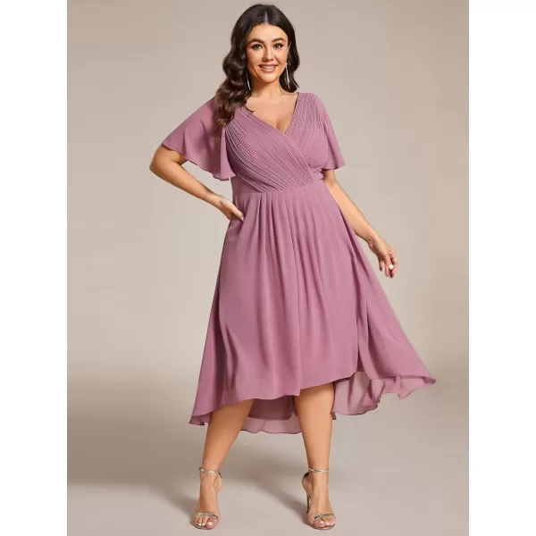 EverPretty Womens A Line Ruched V Neck Short Sleeves Knee Length Plus Size Wedding Guest Dresses for Curvy Women 01923DAOrchid