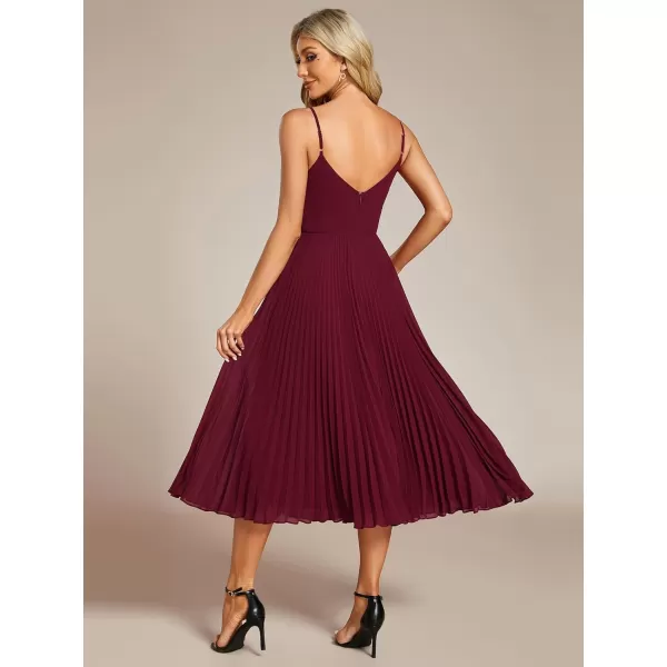 EverPretty Womens A Line Sling Semi Formal Dresses Sleeveless Pleated Midi Tea Dress 02116Burgundy