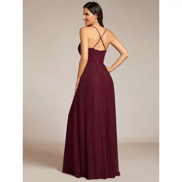 EverPretty Womens A Line V Neck Backless Glitter Pleated Sleeveless Maxi Evening Dresses 21961Burgundy