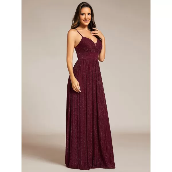 EverPretty Womens A Line V Neck Backless Glitter Pleated Sleeveless Maxi Evening Dresses 21961Burgundy