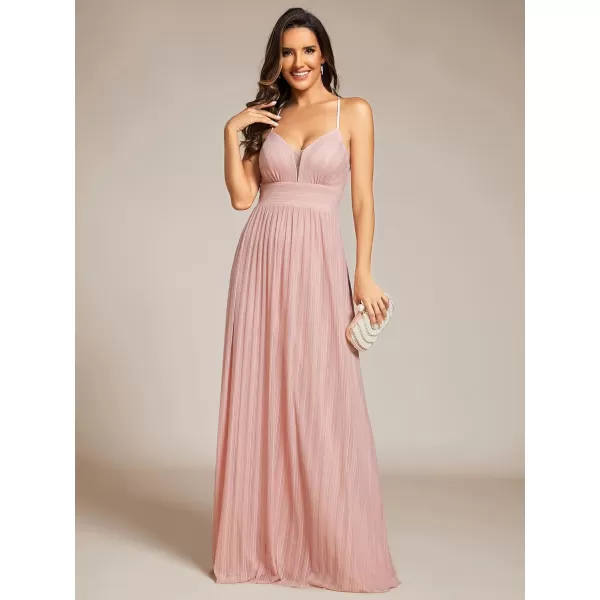 EverPretty Womens A Line V Neck Backless Glitter Pleated Sleeveless Maxi Evening Dresses 21961Pink
