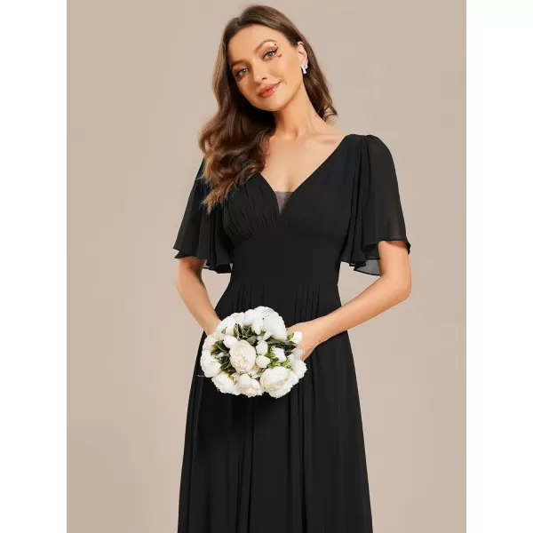 EverPretty Womens A Line V Neck Chiffon Pleated Long Bridesmaid Dresses 02003Black