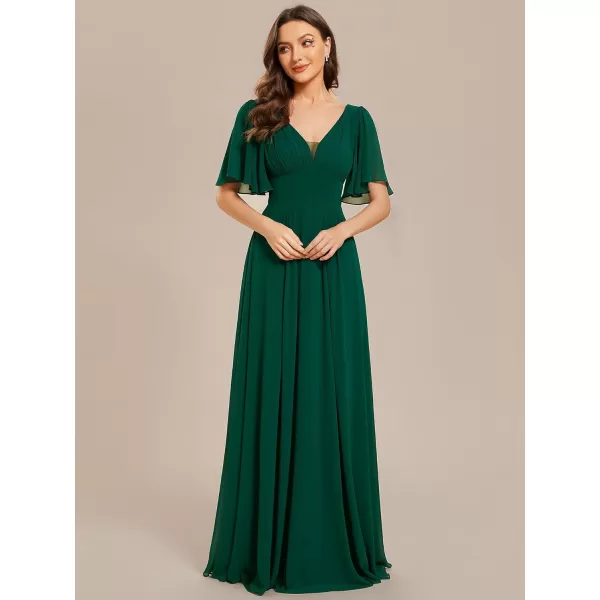 EverPretty Womens A Line V Neck Chiffon Pleated Long Bridesmaid Dresses 02003Deep Green