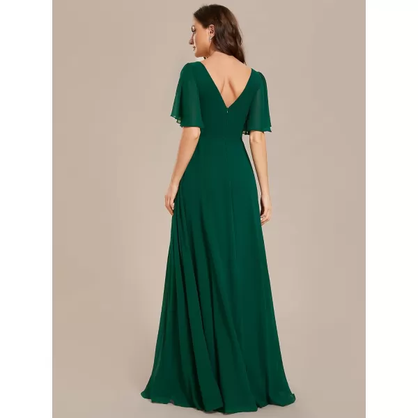 EverPretty Womens A Line V Neck Chiffon Pleated Long Bridesmaid Dresses 02003Deep Green