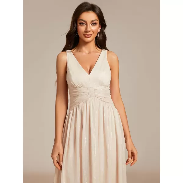 EverPretty Womens A Line V Neck Cocktail Dresses Sleeveless Pleated High Low Swing Party Dress 02135Champagne