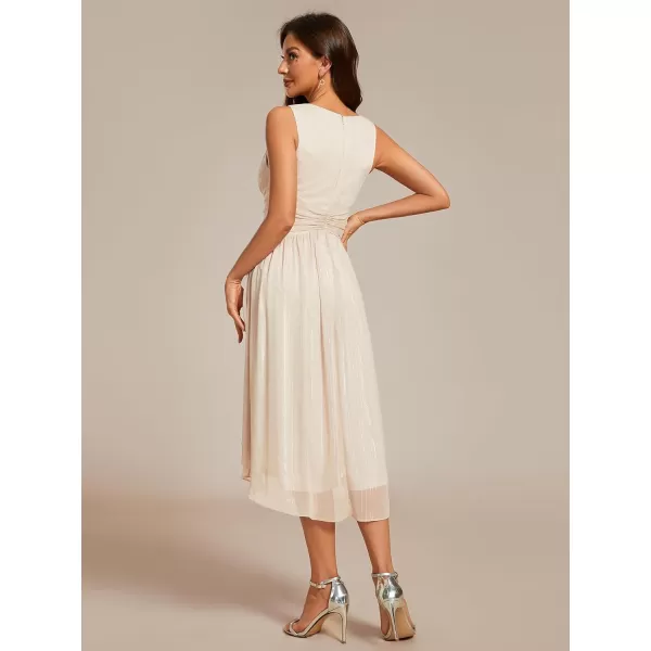 EverPretty Womens A Line V Neck Cocktail Dresses Sleeveless Pleated High Low Swing Party Dress 02135Champagne