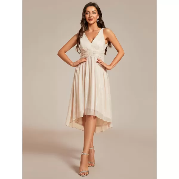 EverPretty Womens A Line V Neck Cocktail Dresses Sleeveless Pleated High Low Swing Party Dress 02135Champagne