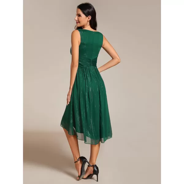 EverPretty Womens A Line V Neck Cocktail Dresses Sleeveless Pleated High Low Swing Party Dress 02135Deep Green