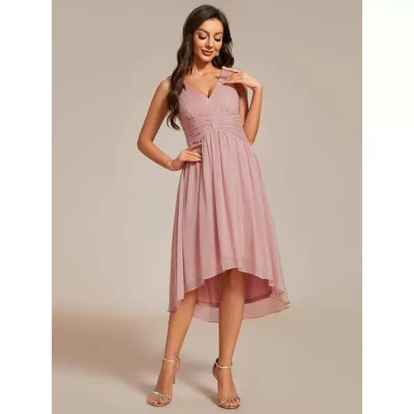 EverPretty Womens A Line V Neck Cocktail Dresses Sleeveless Pleated High Low Swing Party Dress 02135Dusty Rose