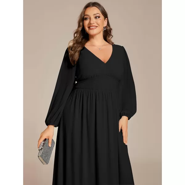 EverPretty Womens A Line V Neck Lantern Sleeves Midi Plus Size Formal Fresses for Curvy Women 01929DABlack