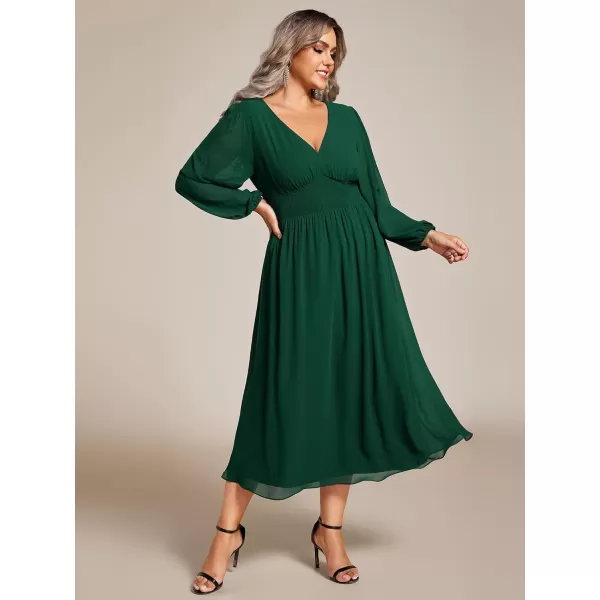 EverPretty Womens A Line V Neck Lantern Sleeves Midi Plus Size Formal Fresses for Curvy Women 01929DADeep Green