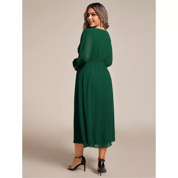 EverPretty Womens A Line V Neck Lantern Sleeves Midi Plus Size Formal Fresses for Curvy Women 01929DADeep Green