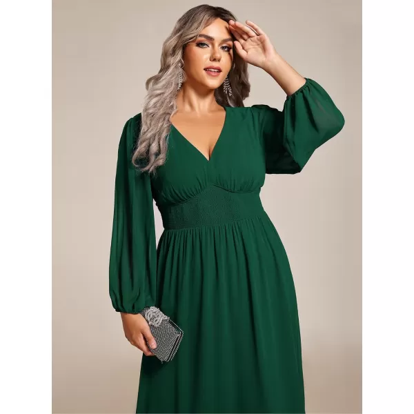 EverPretty Womens A Line V Neck Lantern Sleeves Midi Plus Size Formal Fresses for Curvy Women 01929DADeep Green