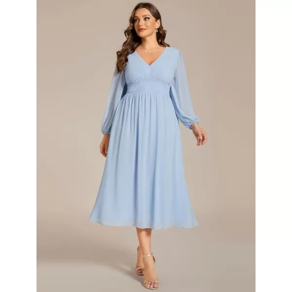 EverPretty Womens A Line V Neck Lantern Sleeves Midi Plus Size Formal Fresses for Curvy Women 01929DAIce Blue