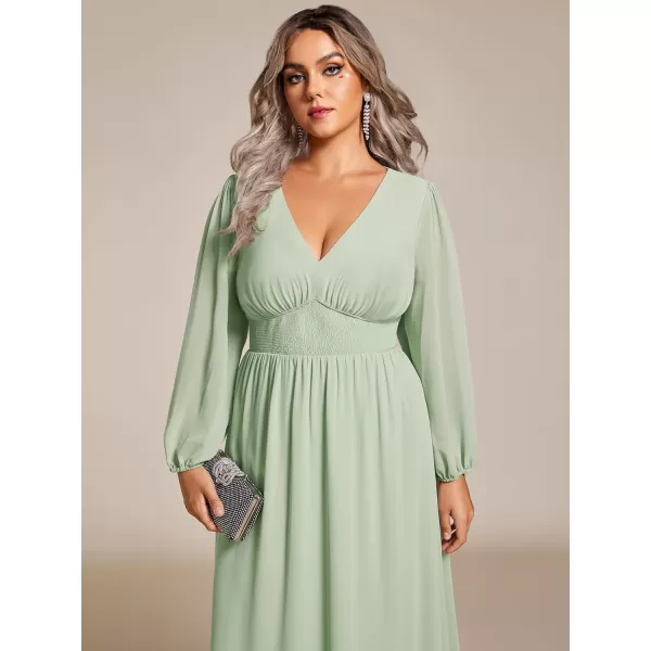 EverPretty Womens A Line V Neck Lantern Sleeves Midi Plus Size Formal Fresses for Curvy Women 01929DAMint Green