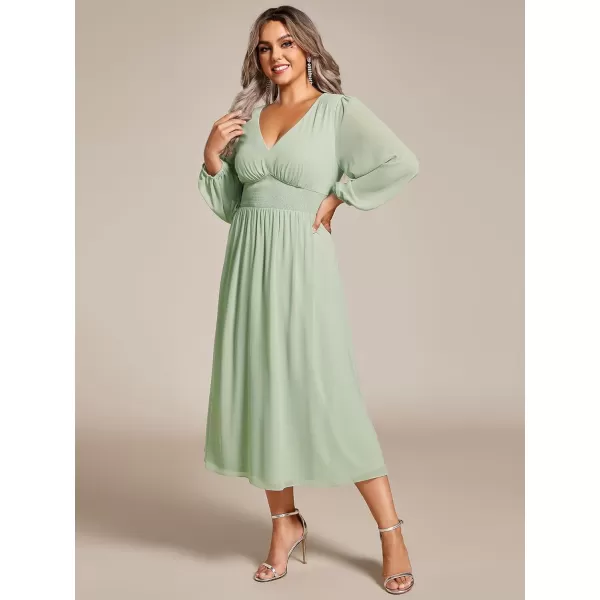 EverPretty Womens A Line V Neck Lantern Sleeves Midi Plus Size Formal Fresses for Curvy Women 01929DAMint Green