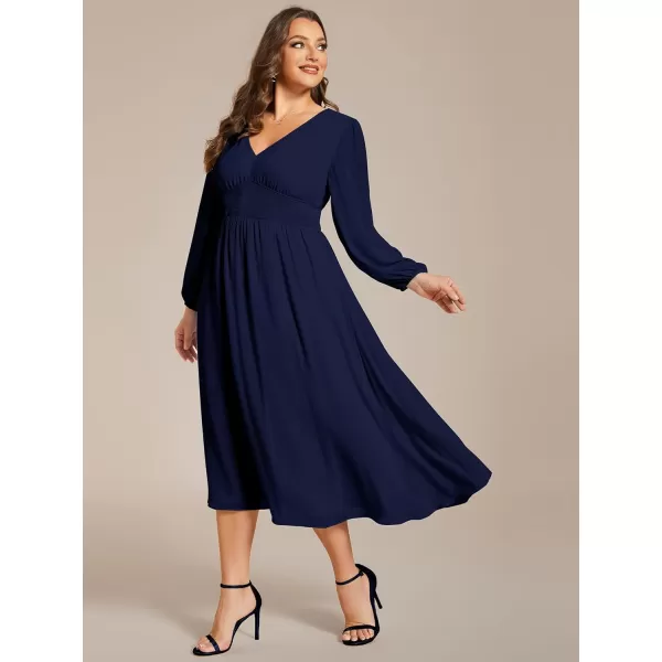 EverPretty Womens A Line V Neck Lantern Sleeves Midi Plus Size Formal Fresses for Curvy Women 01929DANavy Blue